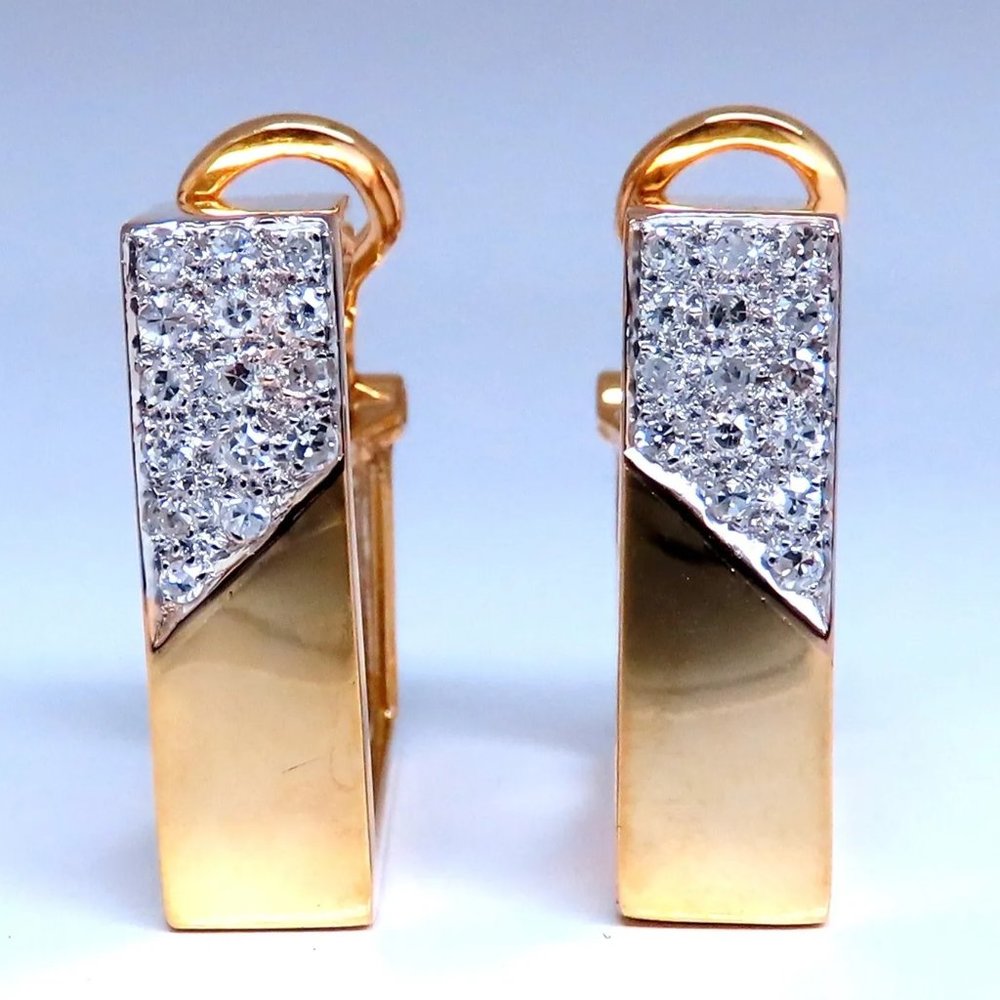 .50ct Natural Round Diamond Retro hoop earrings 14kt yellow gold square